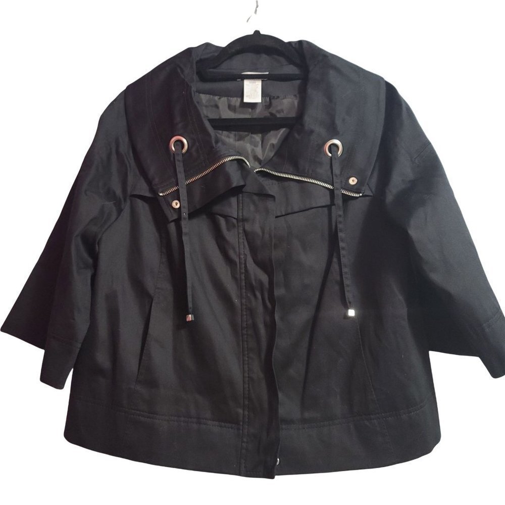 Worthington Black Zip up Jacket Large 3/4 Sleeve